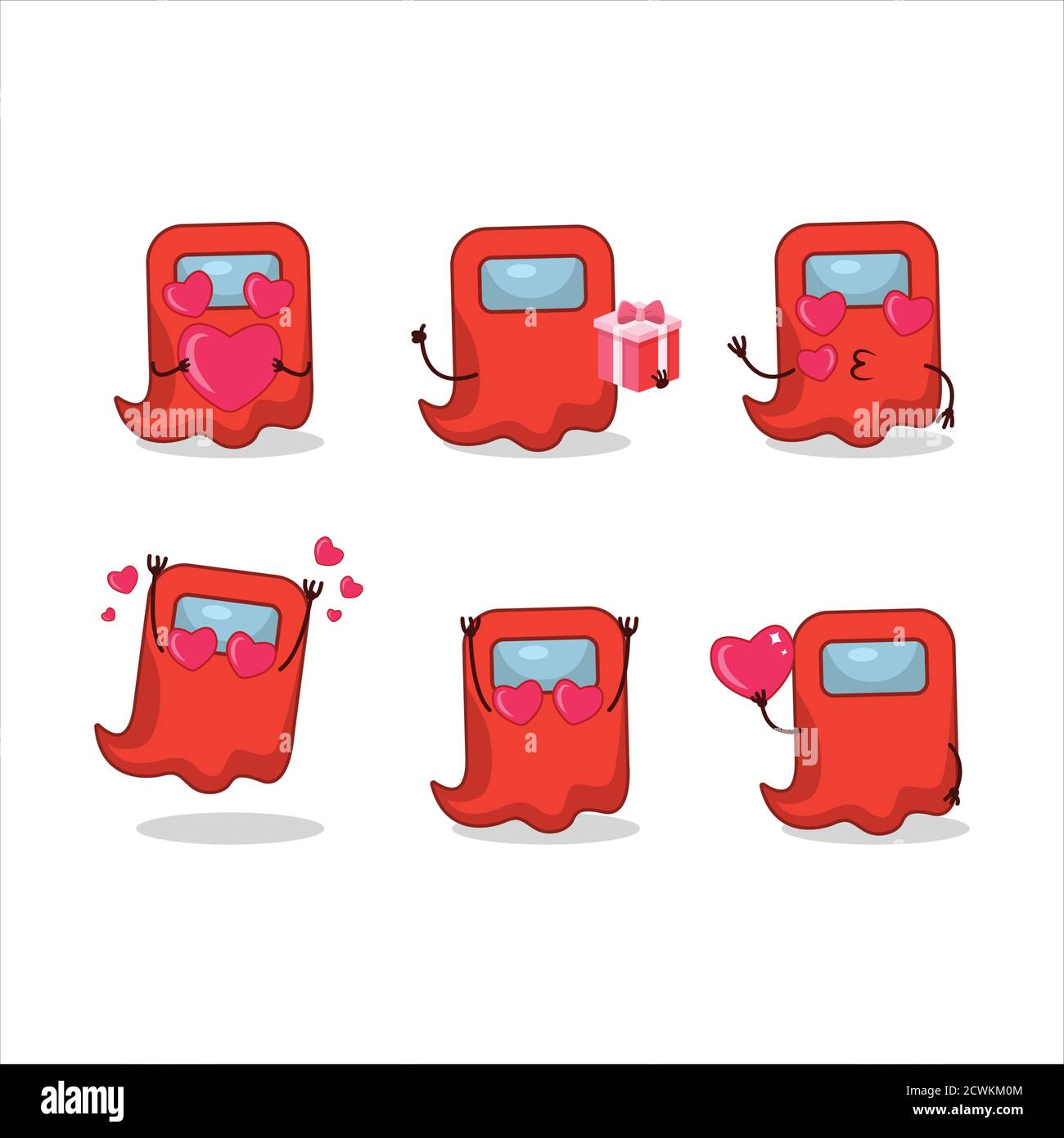 Ghost among us red cartoon character with love cute emoticon Stock Vector