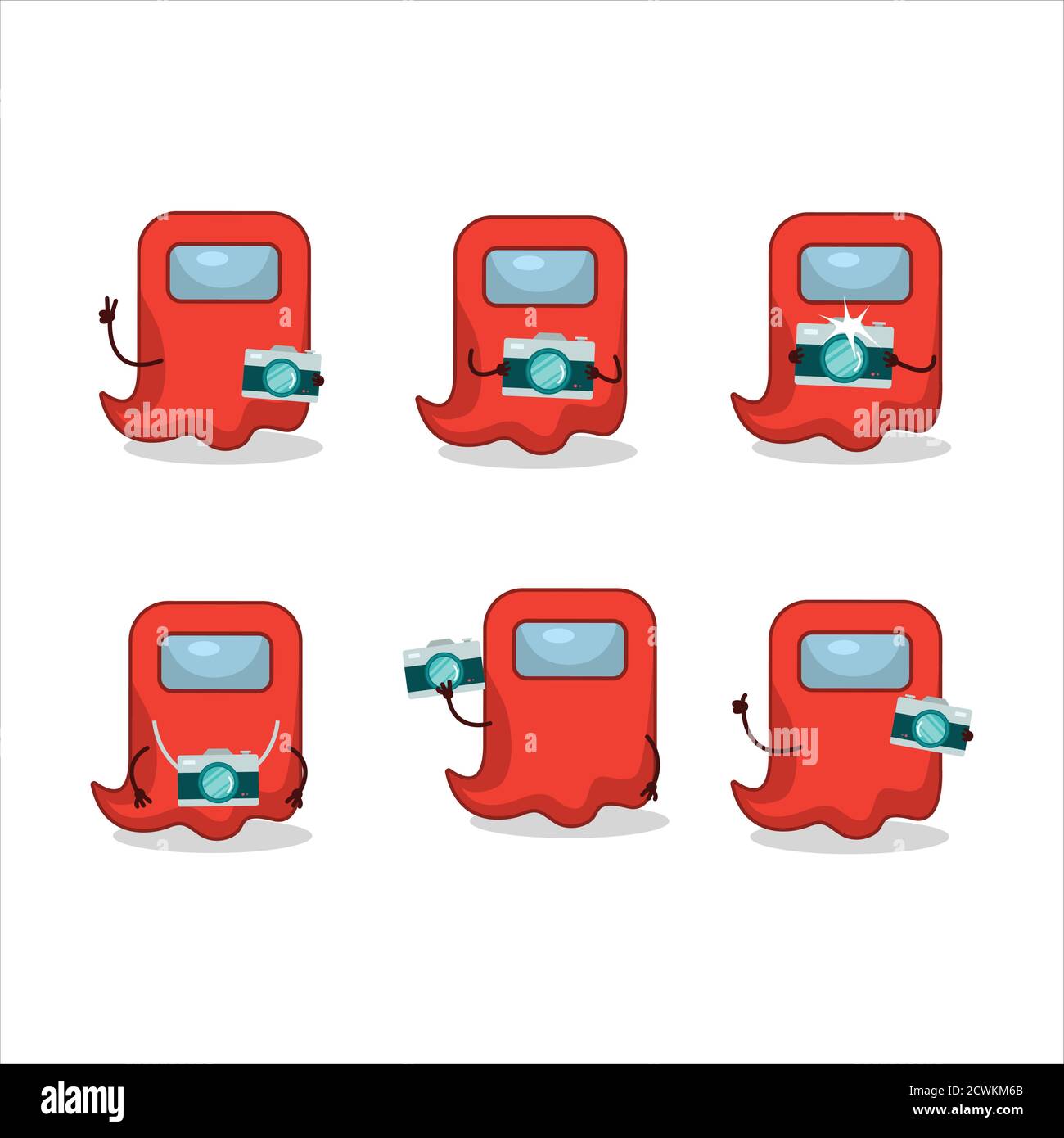 Photographer profession emoticon with ghost among us red cartoon character Stock Vector