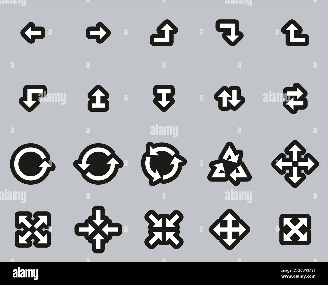 Arrows Or Navigation Icons White On Black Sticker Set Big Stock Vector ...
