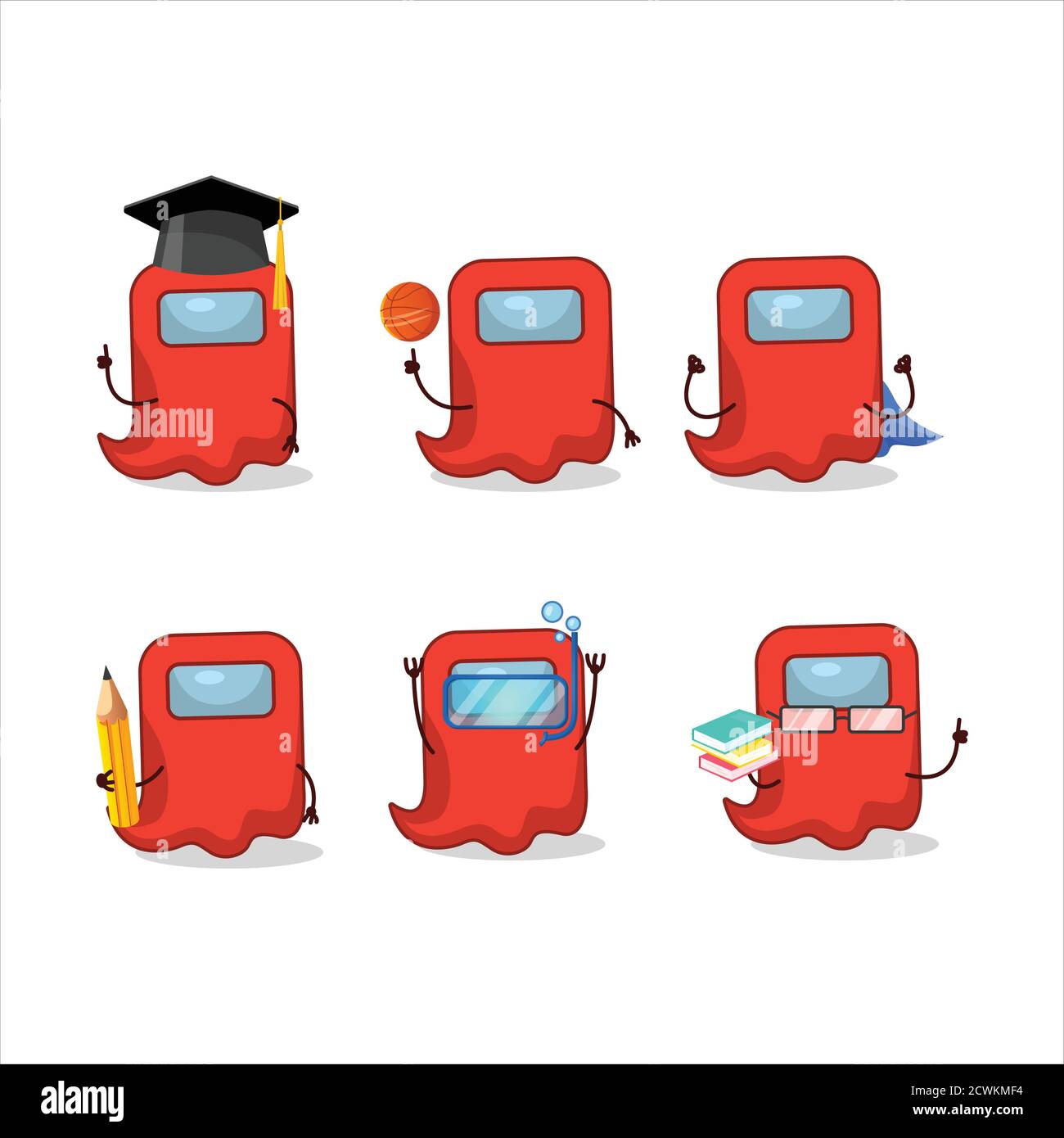 School student of ghost among us red cartoon character with various expressions Stock Vector