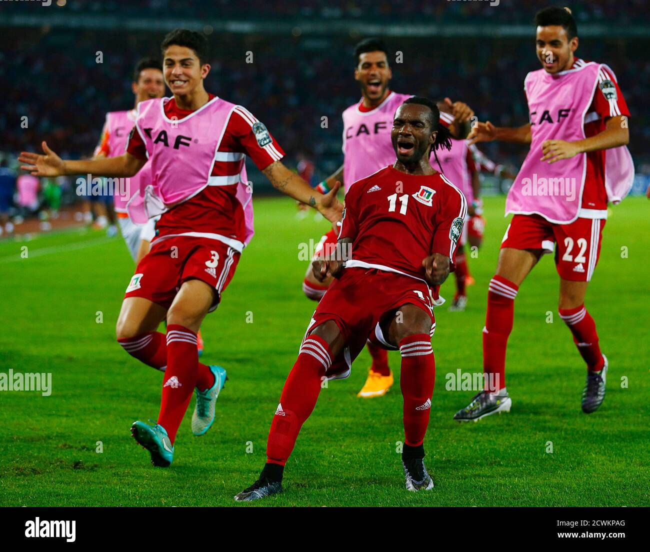 Javier Balboa 2nd R Of Equatorial Guinea Celebrates After Scoring The Second Goal Against Tunisia During Their Quarter Final Soccer Match Of The 2015 African Cup Of Nations In Bata January 31 2015