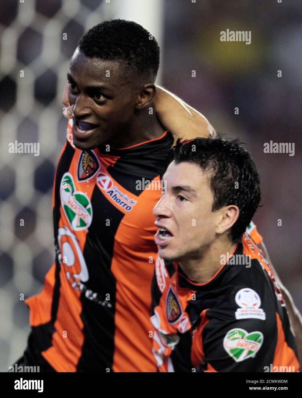 Jackson Martinez L Of Mexico S Jaguares Celebrates His Second Goal With Teammate Jorge Rodriguez During Of Their Copa Libertadores Soccer Match Against Colombia S Junior In Barranquilla May 5 2011 Reuters Jose Miguel Gomez