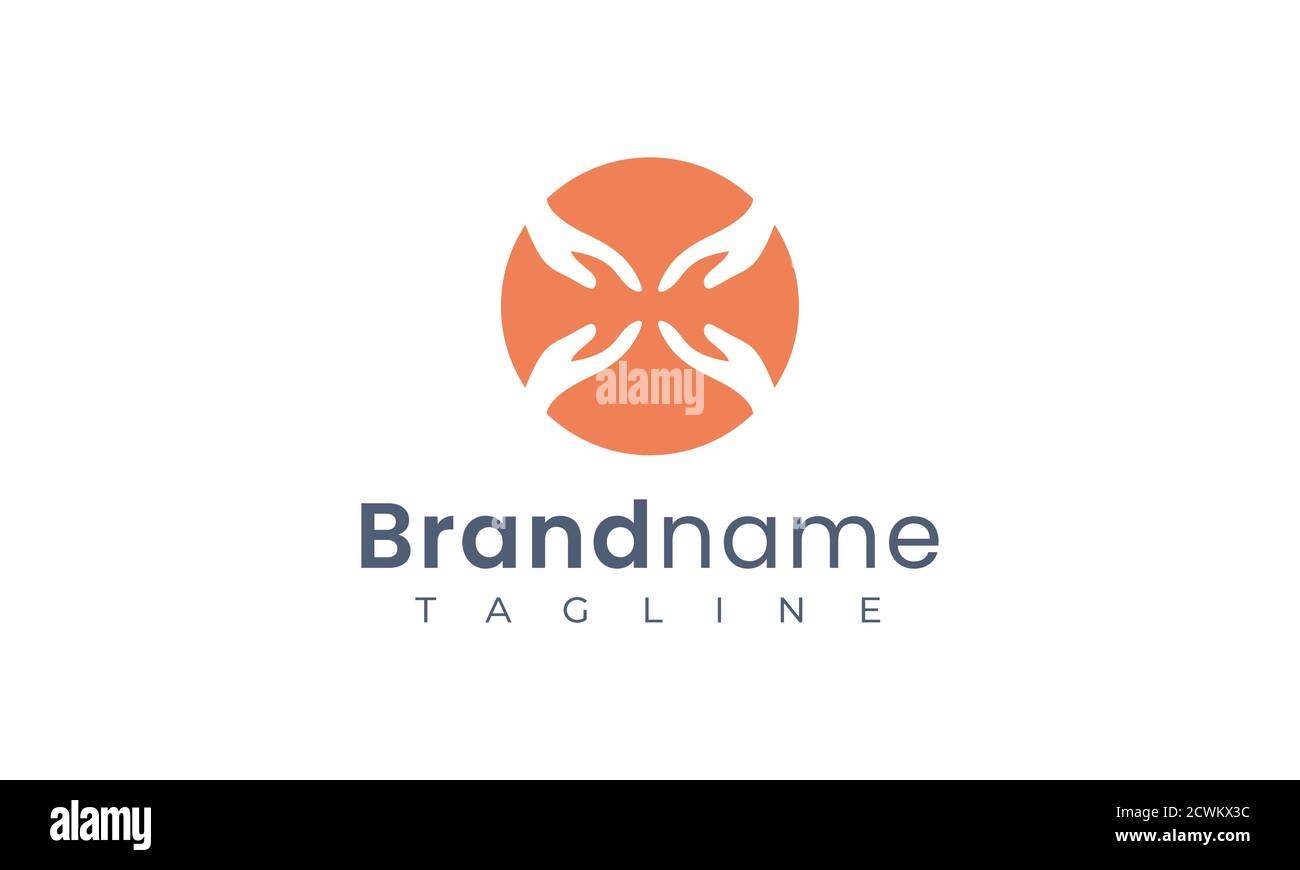 caring logo template with the shape of four hands reaching for each other Stock Vector Image