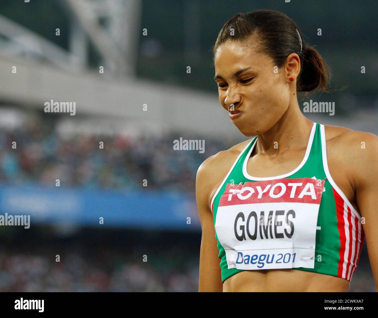 Naide Gomes of Portugal reacts during the women's long jump final at the  IAAF World Championships in Daegu, August 28, 2011. REUTERS/Phil Noble  (SOUTH KOREA - Tags: SPORT ATHLETICS Stock Photo - Alamy