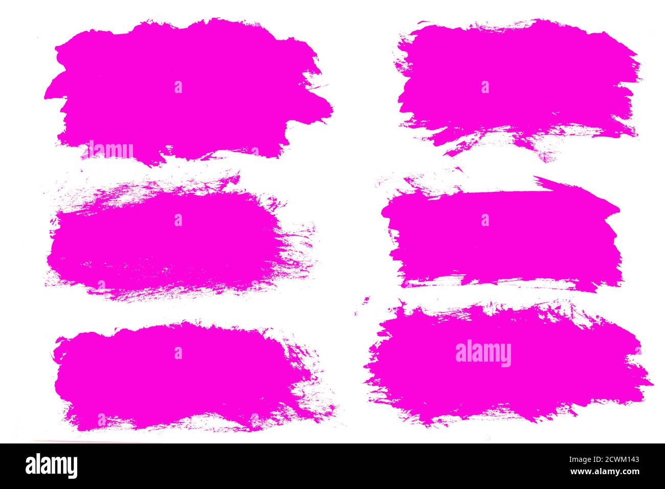 set of pink brush strokes isolated on a white background.  Stock Photo