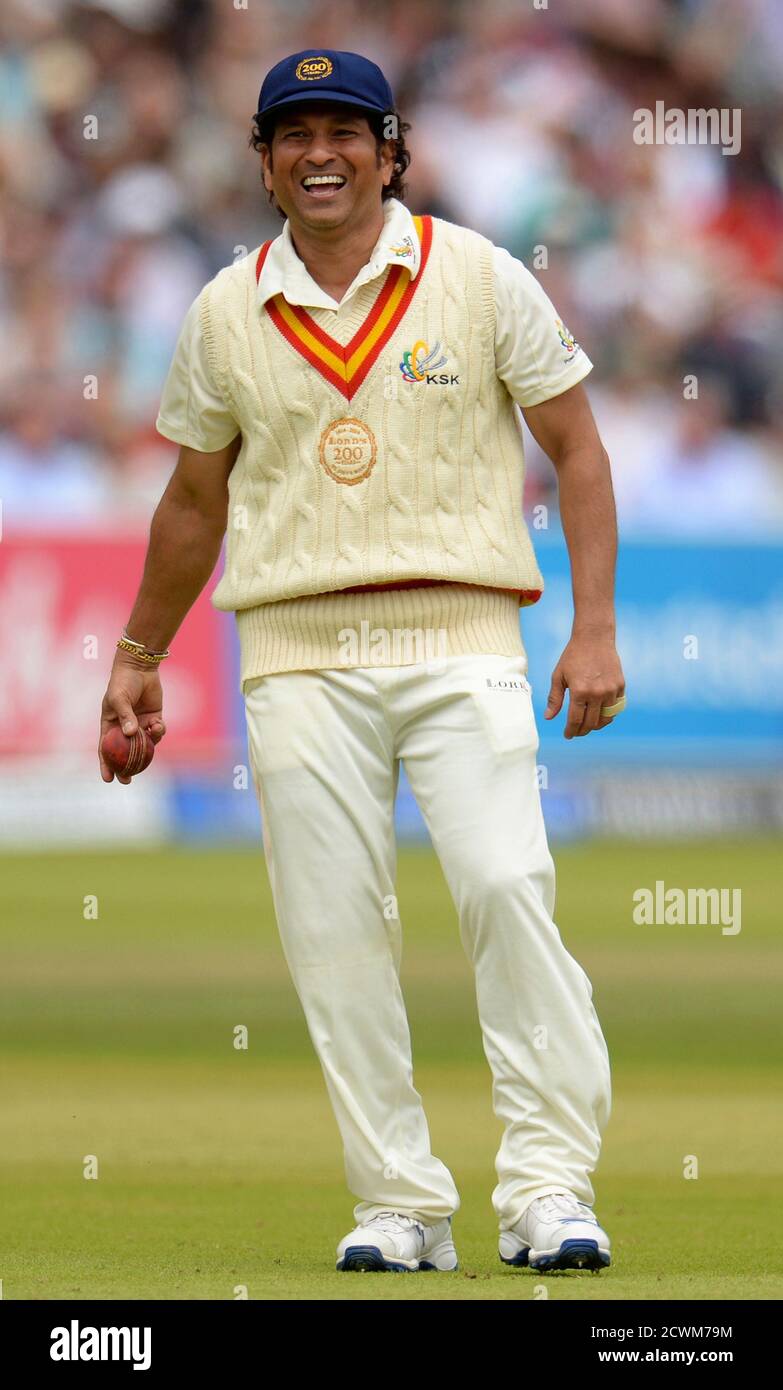 Mcc S Captain Sachin Tendulkar Smiles During A Cricket Match Against A Rest Of The World Team To Celebrate 200 Years Of Lord S At Lord S Cricket Ground In London July 5 2014 Reuters Philip
