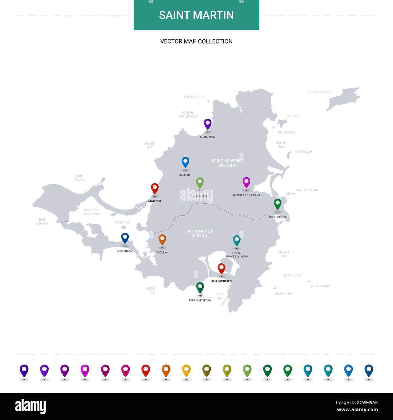 Saint Martin map with location pointer marks. Infographic vector ...