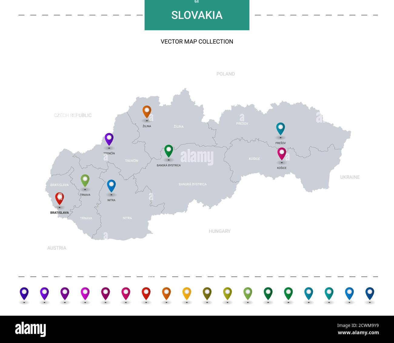 Slovakia Map With Location Pointer Marks Infographic Vector Template