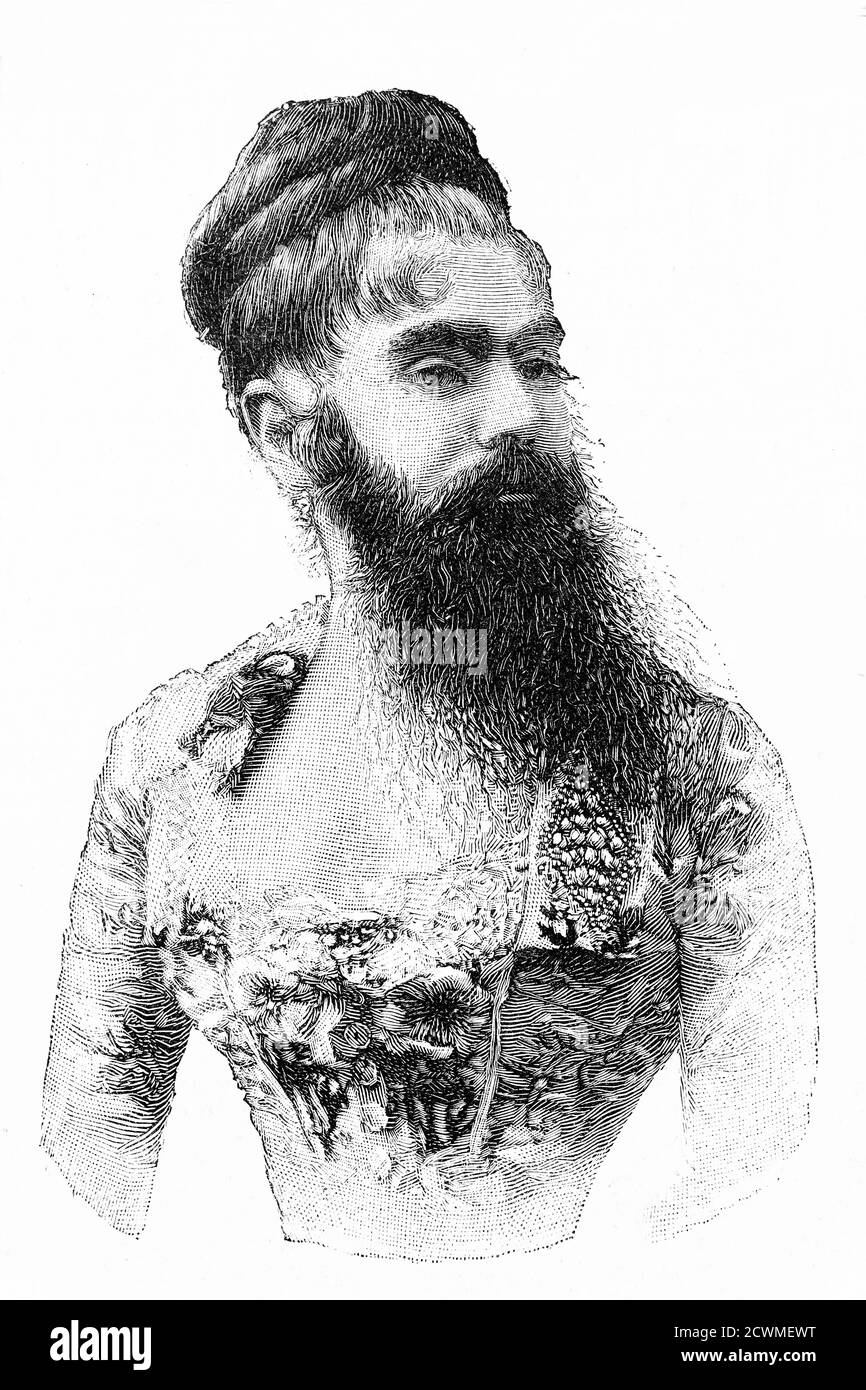 Annie Jones Elliot, the bearded woman. Famous American circus performer. 1865-1902. Antique illustration. 1891. Stock Photo