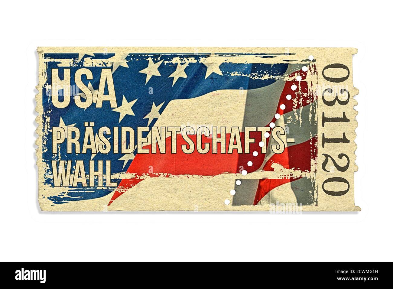 Deutschland. 29th Sep, 2020. Symbolic admission ticket with a waving US national flag to the 59th presidential election in the United States on November 3, 2020. The election is incumbent Donald Trump for the Republicans and Joe Biden for the Democrats. Jo Jorgensen will also compete for the Liberals (Libertarian Party) and Howie Hawkins for the Greens (Green Party). Warning: not a real ticket! | usage worldwide Credit: dpa/Alamy Live News Stock Photo