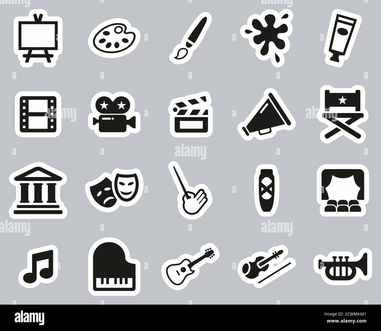 Art & Art Equipment Icons Black & White Sticker Set Big Stock Vector ...