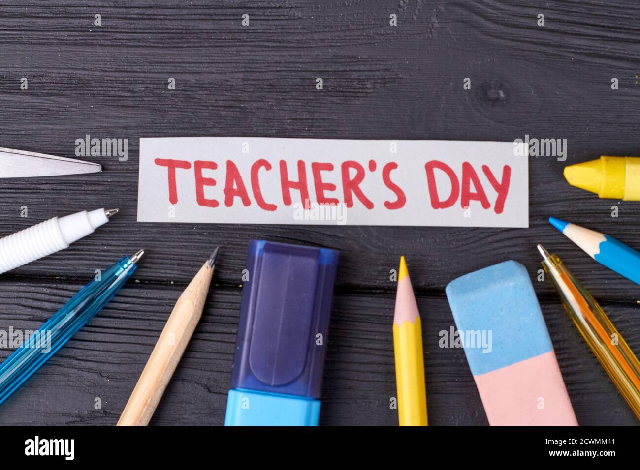 Teacher's day concept with stationery accessories Stock Photo Alamy