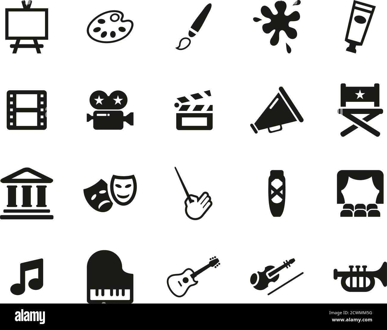 Art & Art Equipment Icons Black & White Set Big Stock Vector Image ...