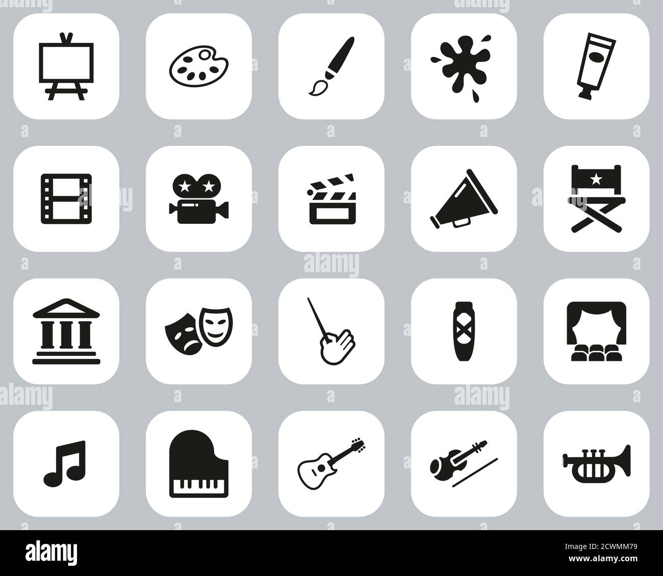 Art & Art Equipment Icons Black & White Flat Design Set Big Stock ...