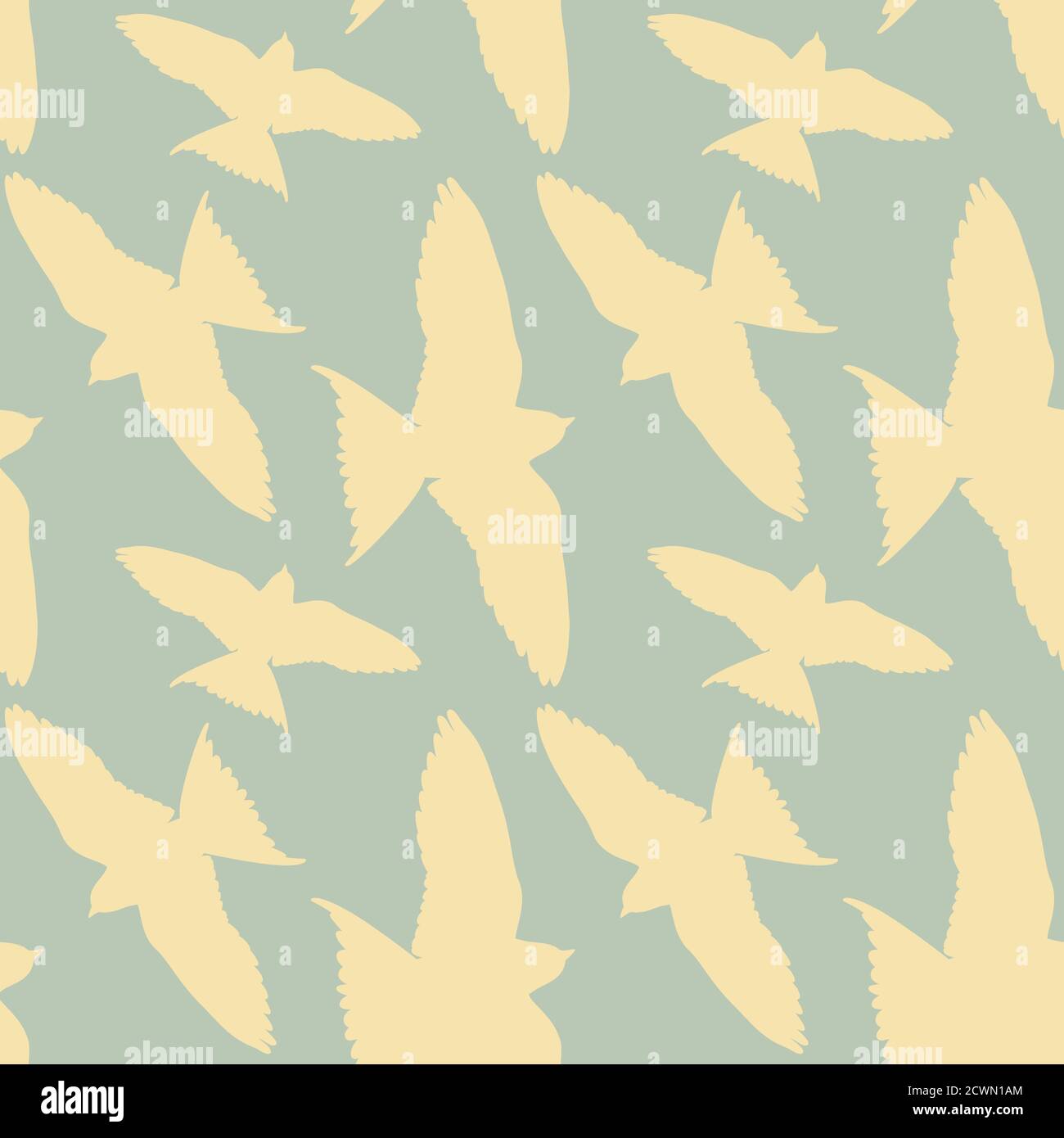 Seamless pattern. white birds in a blue sky. Retro style. Hand drawn elements. Stock Vector