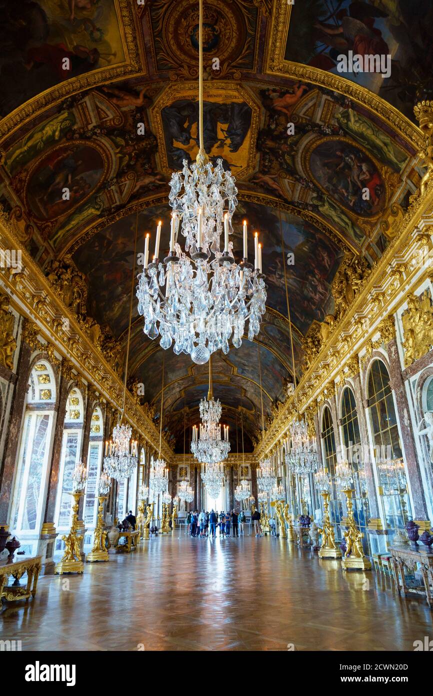 Hall of Mirrors in the palace of Versailles - France Stock Photo