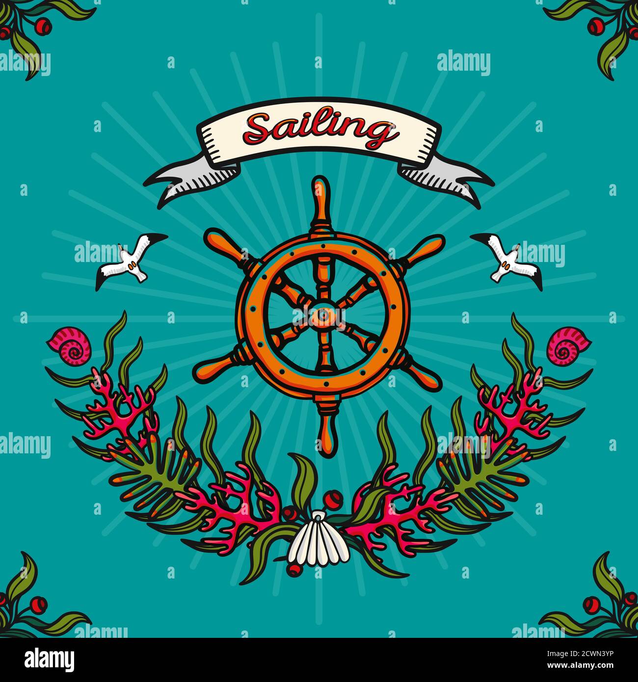 Vector illustration on the theme of sea travel and sailing Stock Vector ...