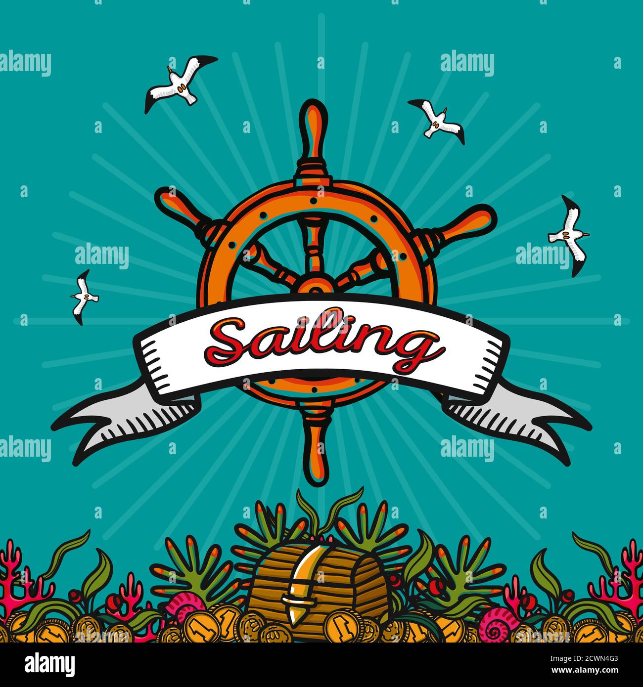 Vector illustration on the theme of sea travel and sailing Stock Vector ...