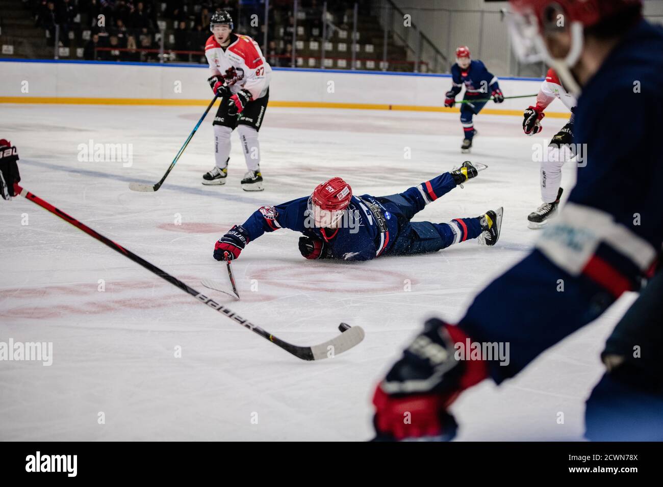 Horsholm, Denmark. 29th Sep, 2020. Andre Pison Staermose (20) of Rungsted Seier Capital seen in the Metalligaen ice hockey match between Capital and Aalborg Pirates at Bitcoin Arena in Horsmolm. (