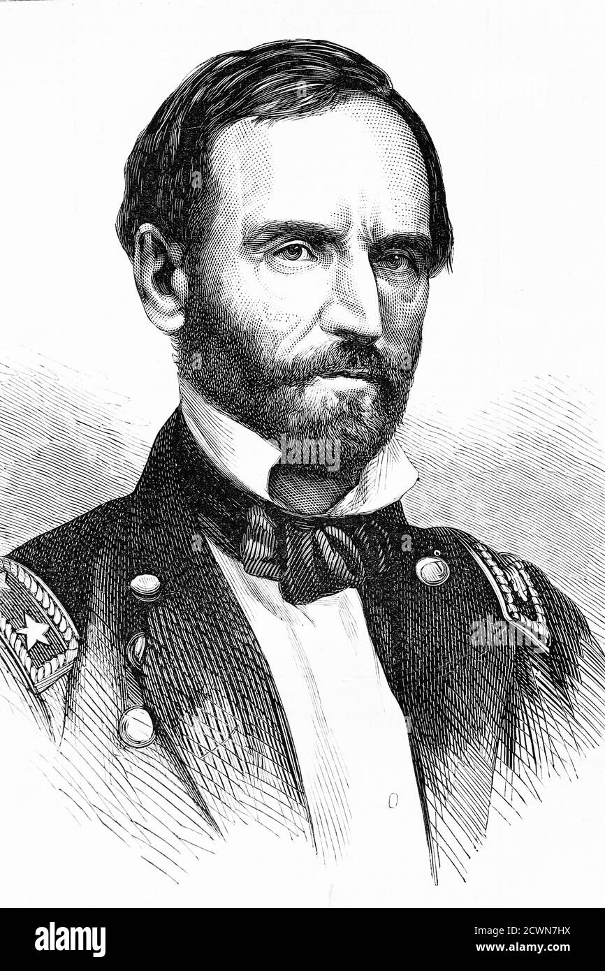 General Sherman. William Tecumseh Sherman. Commanding general of the U.S. Army. American Civil War. 1820-1891. Antique illustration. 1865. Stock Photo