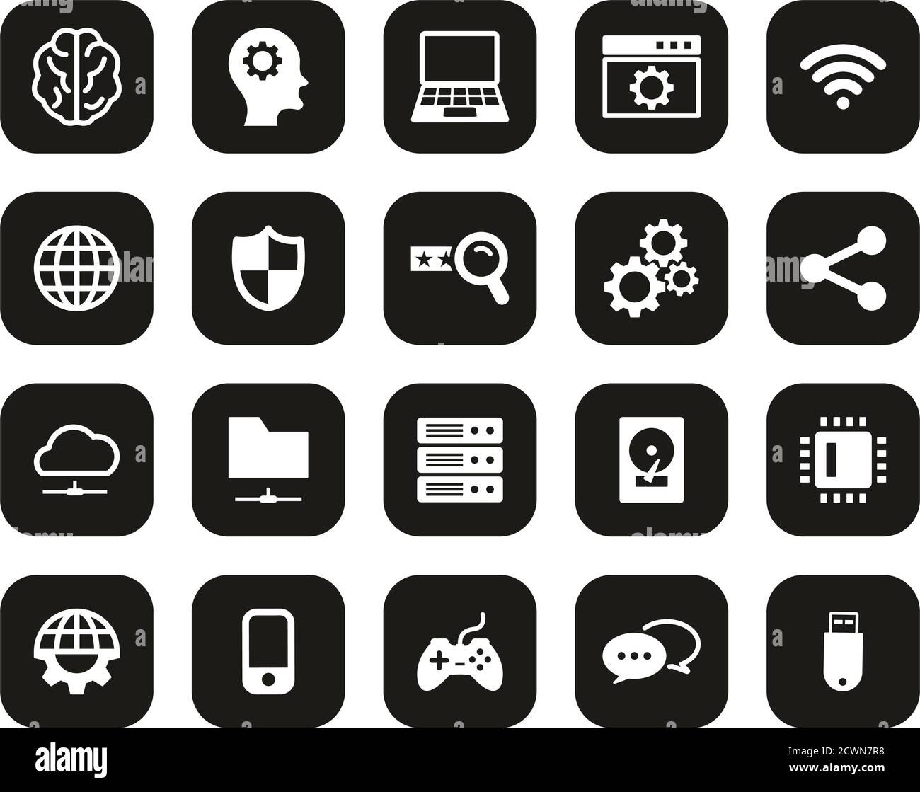 Artificial Intelligence Icons White On Black Flat Design Set Big Stock ...