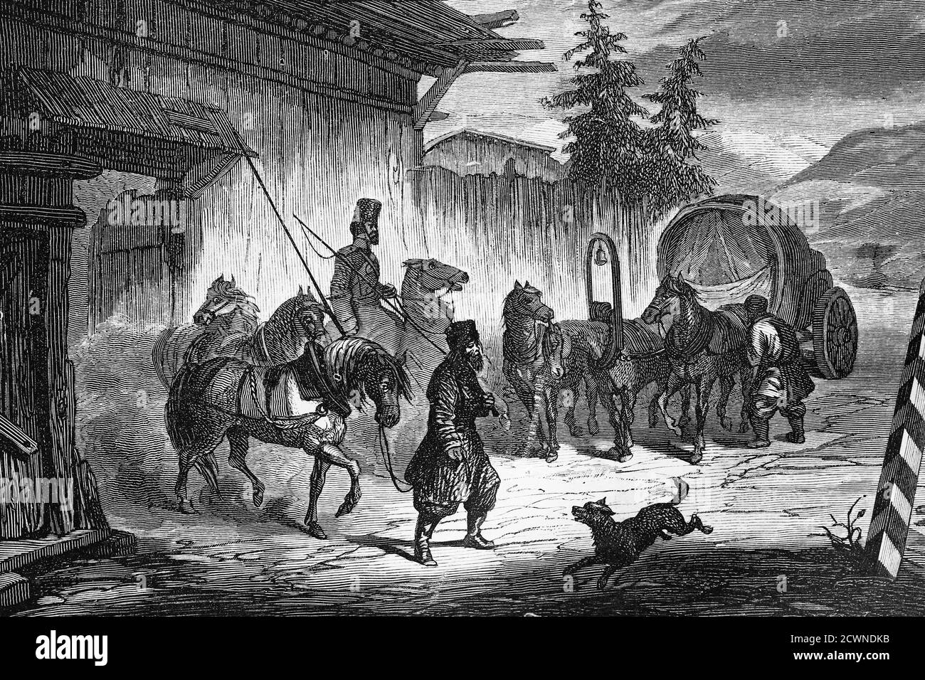 Post stop in Siberia. Circa 1860. Antique illustration. 1865. Stock Photo