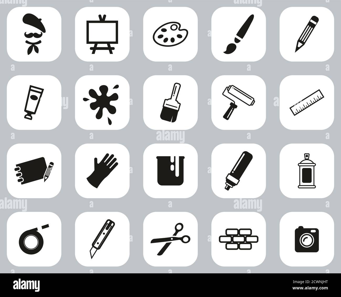 Artist Or Arts Equipment Icons Black & White Flat Design Set Big Stock ...