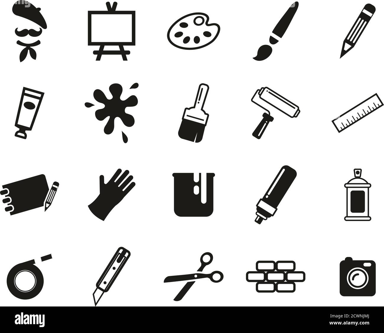 Artist Or Arts Equipment Icons Black & White Set Big Stock Vector Image ...