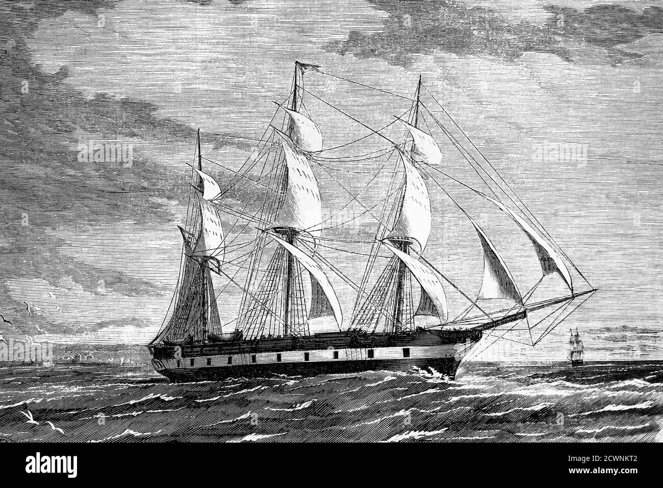 Spanish navy corvette La Ferrolana. War of Cuba. Antique illustration. 1865. Stock Photo