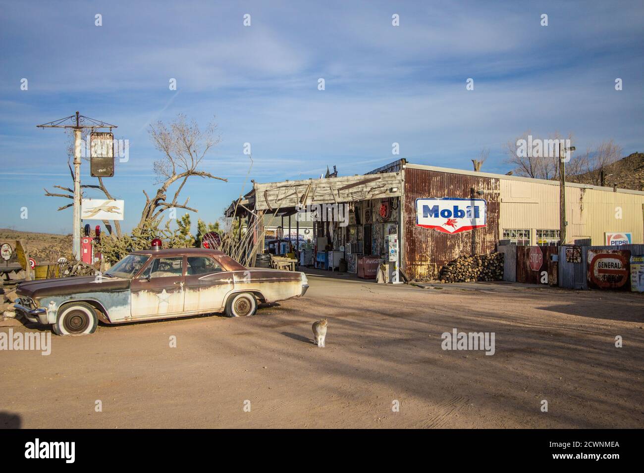 Exterior of the historic Hackberry General Store in Arizona. The store is a popular stop and photo op on historic Route 66 in Arizona. Stock Photo
