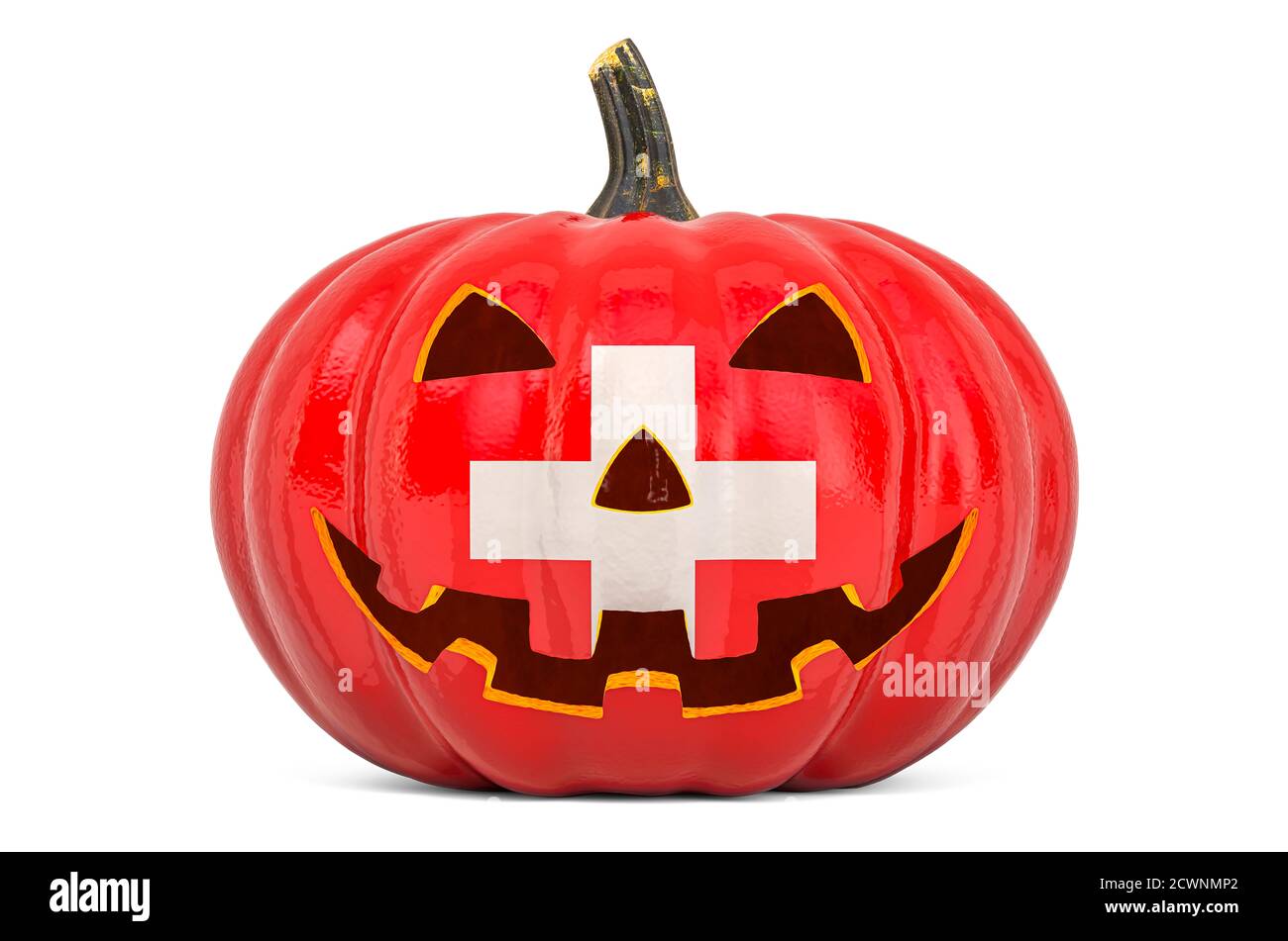 Halloween in Switzerland concept. Evil carved pumpkin with Swiss flag, 3D  rendering isolated on white background Stock Photo - Alamy, image size:1300x951