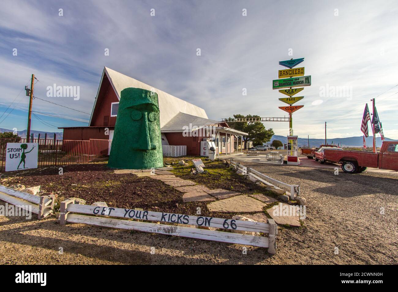 Walapai, Arizona, USA - Roadside landmark Giganticus Headicus at a small gas station and general store along historic Route 66 in the Arizona desert. Stock Photo