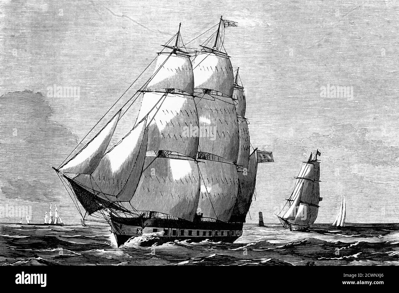 Spanish navy, Frigate Concepcion. Antique illustration. 1865. Stock Photo