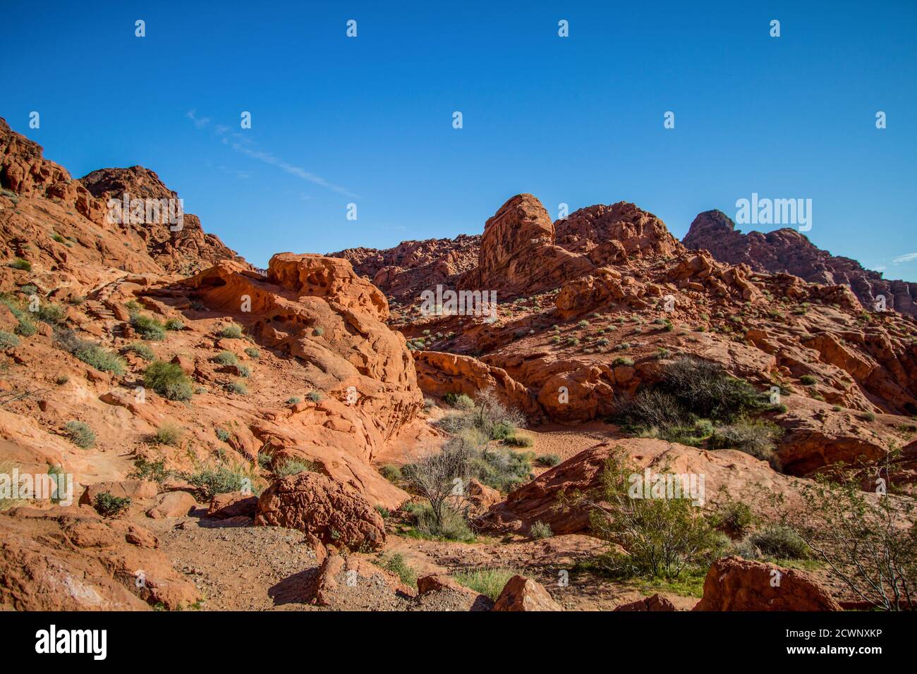 Valley of Fire. Red rock mountains and cliffs in the desert of Nevada at Valley of Fire State Park. Stock Photo