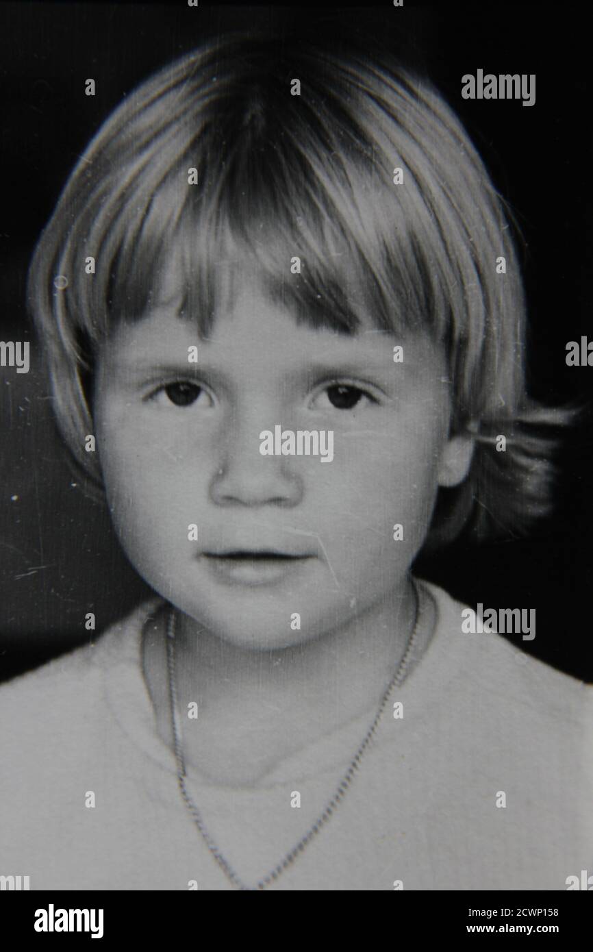 Fine 1970s vintage black and white photography portrait head shot of a ...