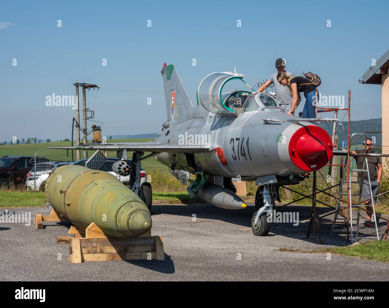 MiG-21UM - Exhibition at the Svidnik airport airport, Slovakia, Europe Stock Photo