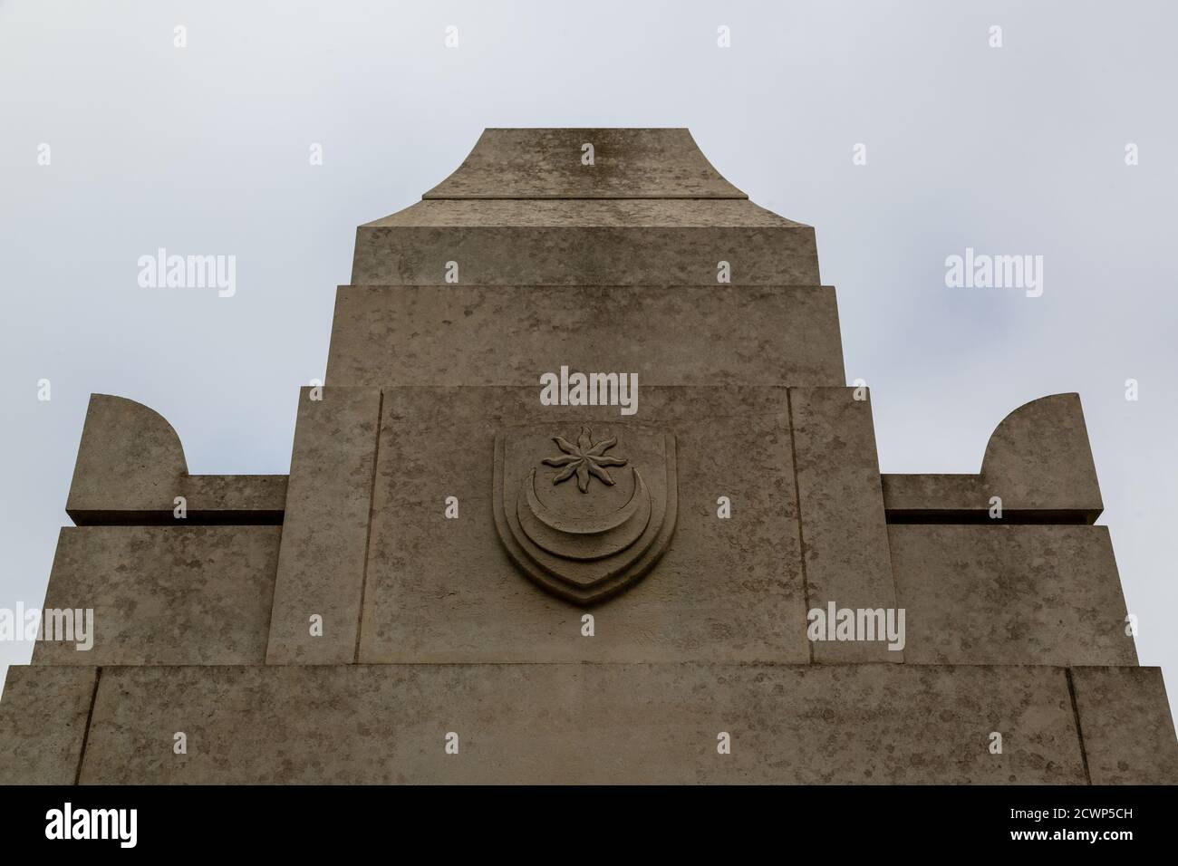 The crest of Portsmouth city on the side of a monument Stock Photo