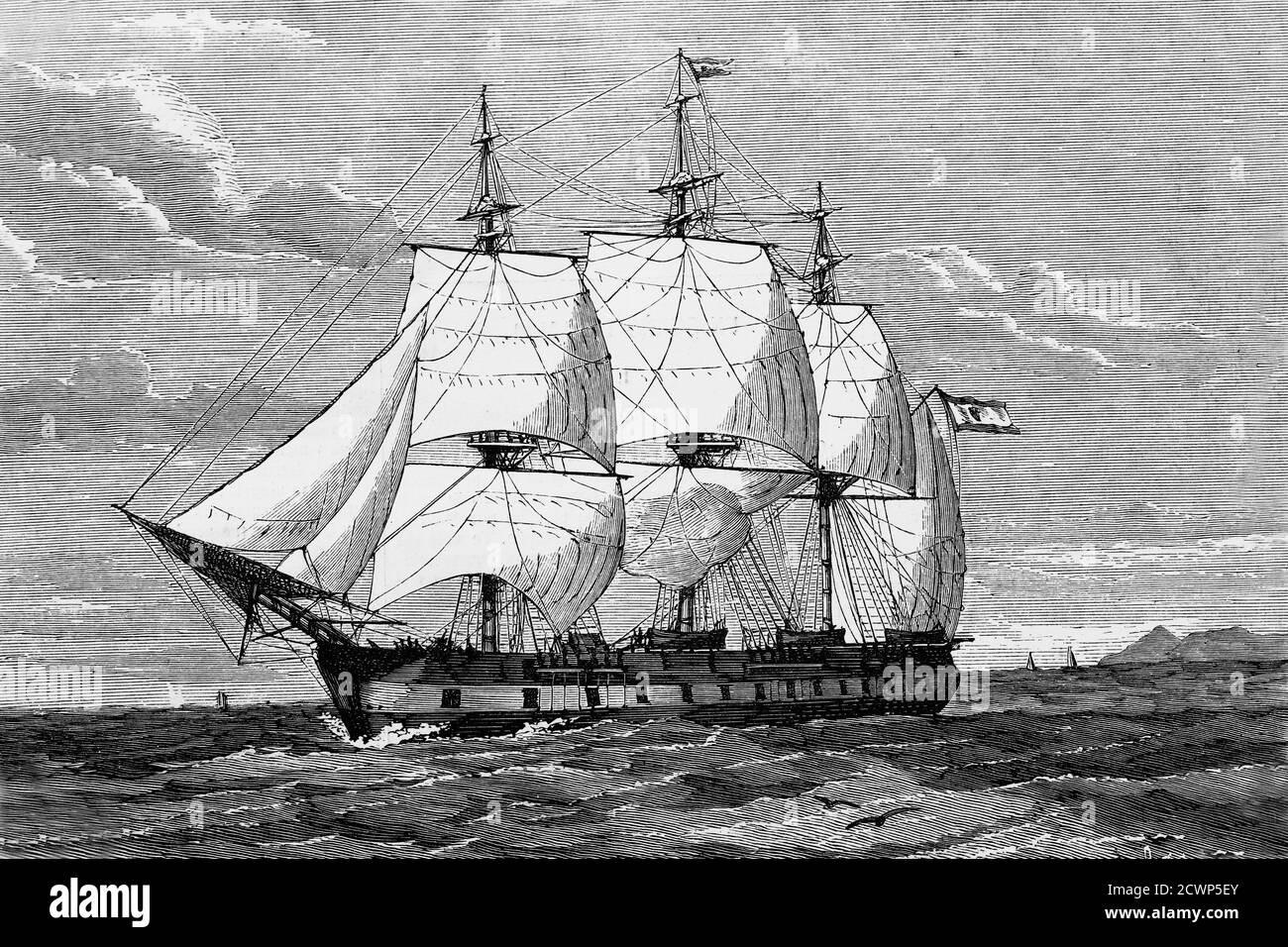 Spanish navy, frigate Almansa. Antique illustration. 1865. Stock Photo
