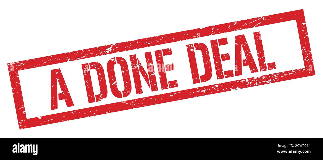 A DONE DEAL red grungy rectangle stamp sign. Stock Photo