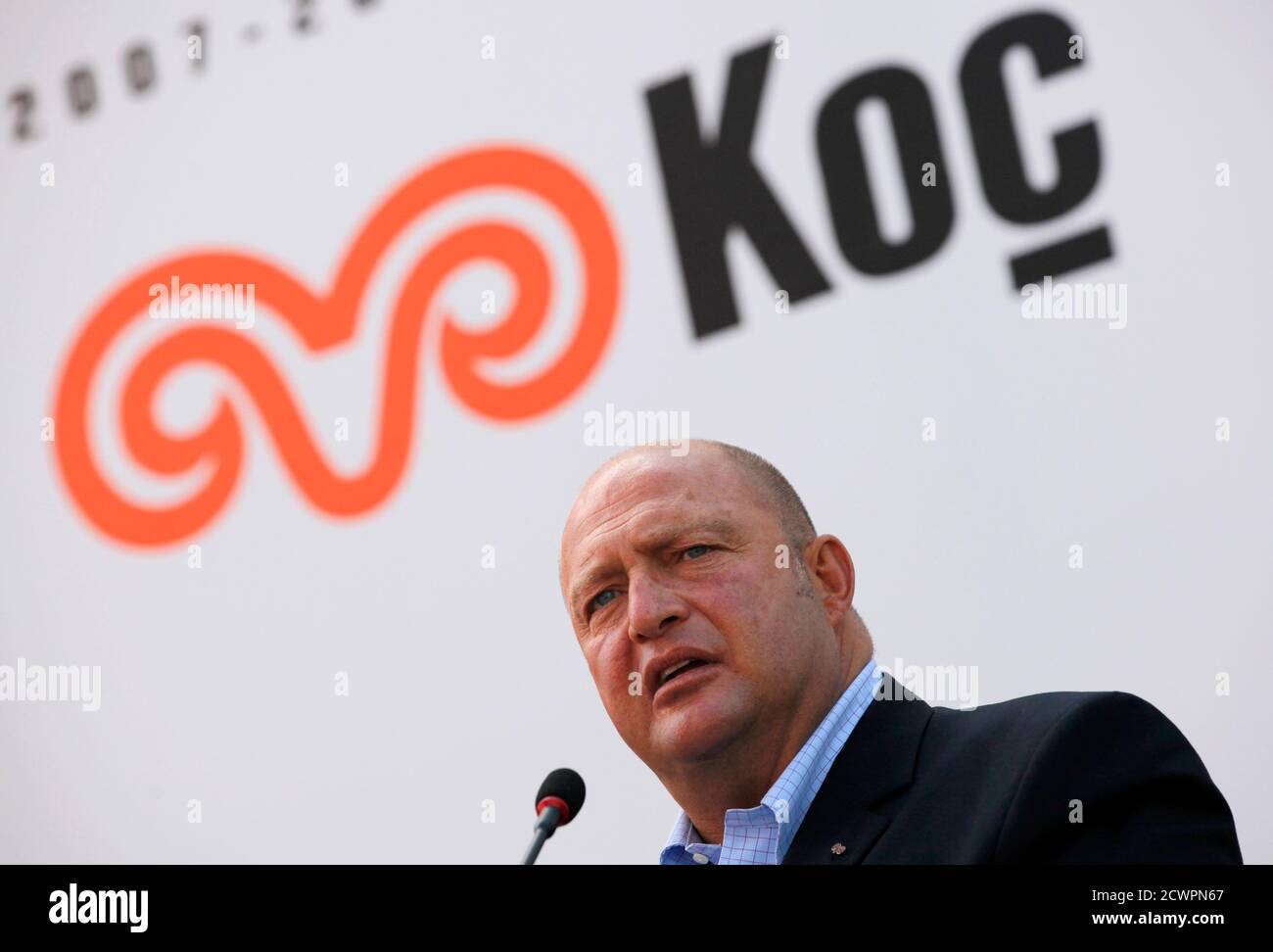 Koc Holding Chairman Mustafa Koc makes a speech during the opening ceremony of the 12th Istanbul Biennial September 15, 2011. The 12th Istanbul Biennial has been organised by the Istanbul Foundation for Culture and Arts (IKSV) and is sponsored by Koc Holding. The Istanbul Biennial will run until November 13. REUTERS/Murad Sezer (TURKEY - Tags: BUSINESS INDUSTRIAL SOCIETY ENTERTAINMENT) Stock Photo