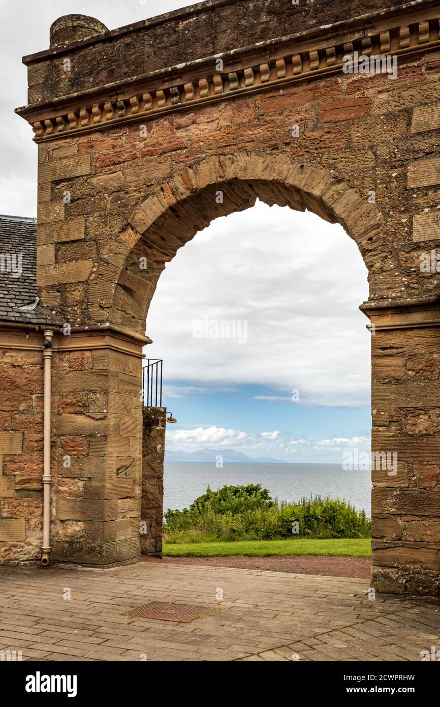 Archway overlooking the Firth Of Clyde at Culzean Castle and Country Park in Ayrshire, Scotland Stock Photo