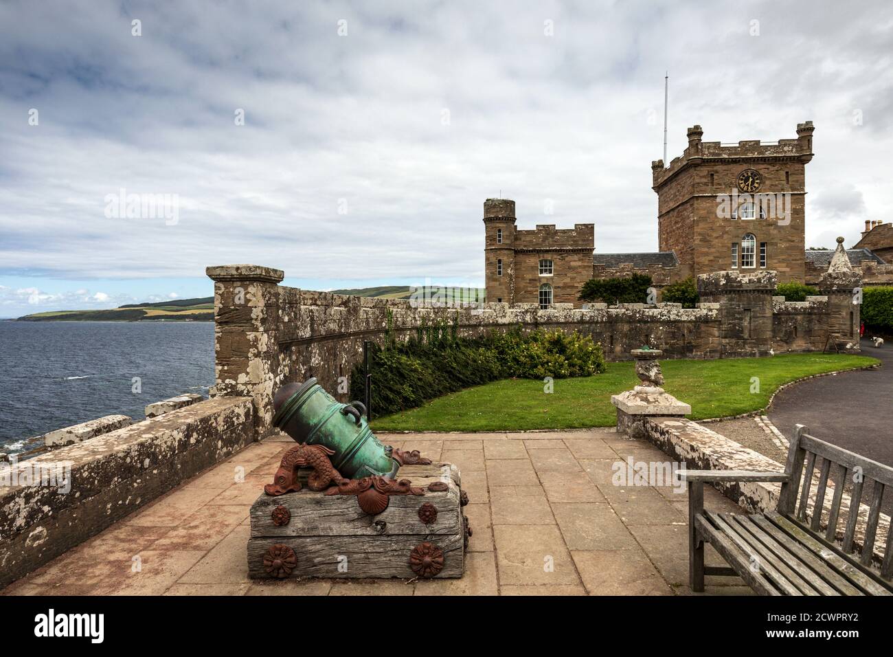 Culzean Castle is a castle overlooking the Firth of Clyde, near Maybole, Carrick, on the Ayrshire coast of Scotland. Stock Photo