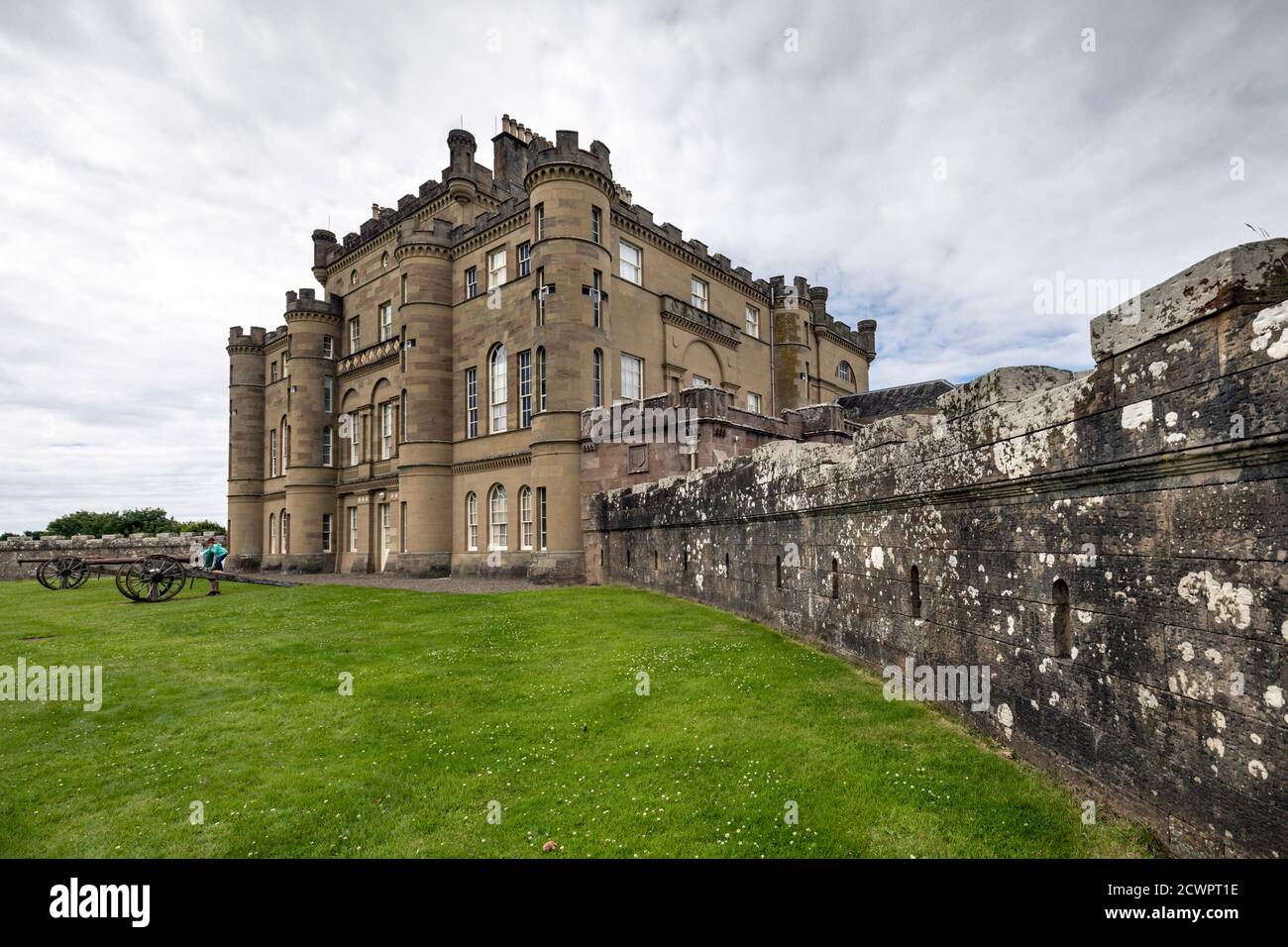 Culzean Castle is a castle overlooking the Firth of Clyde, near Maybole, Carrick, on the Ayrshire coast of Scotland. Stock Photo