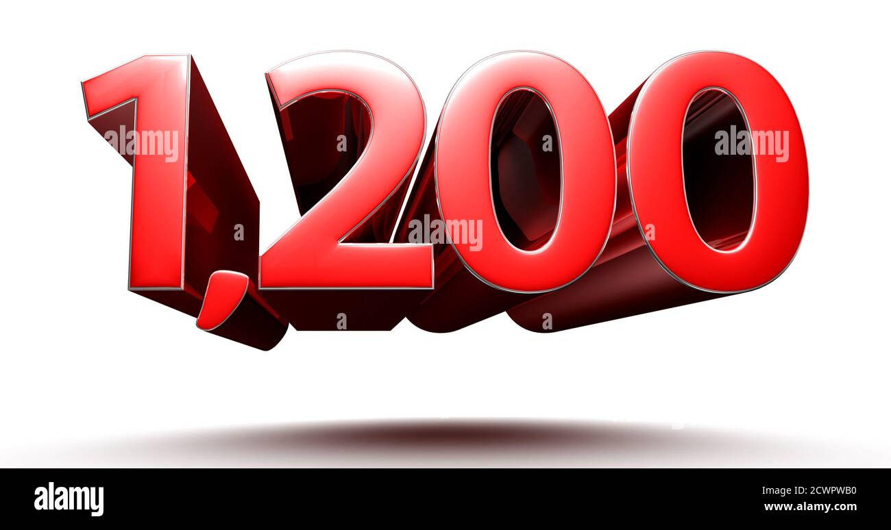 3D illustration 1200 red isolated on a white background.(with Clipping ...