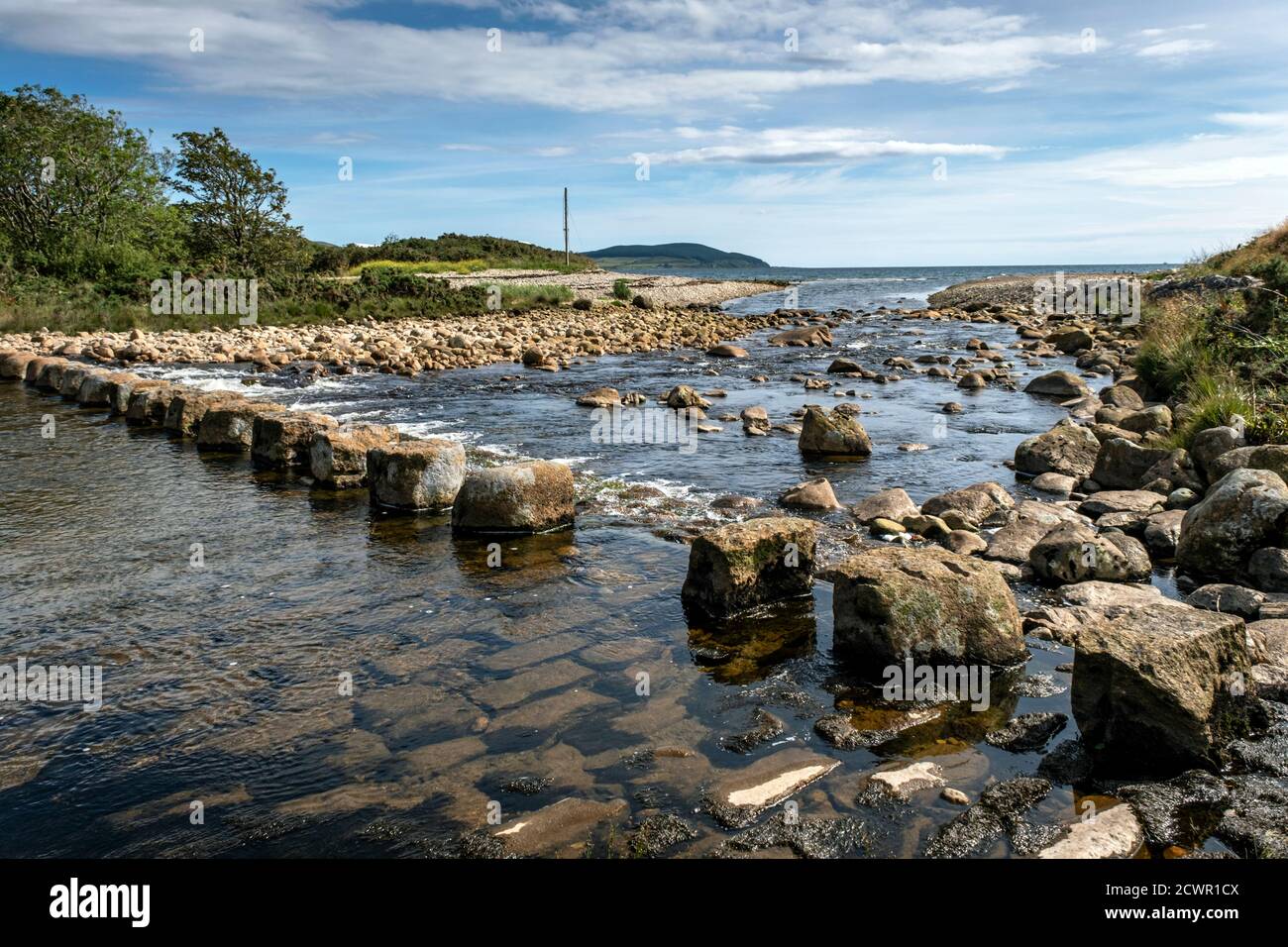 Stepping stones near the Dougarie Estate Boathouse, Isle of Arran, Scotland, Uk Stock Photo