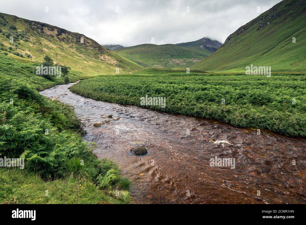 Glen Rosa Water, with Cir Mhor peak ahead, Isle of Arran, Scotland. Stock Photo