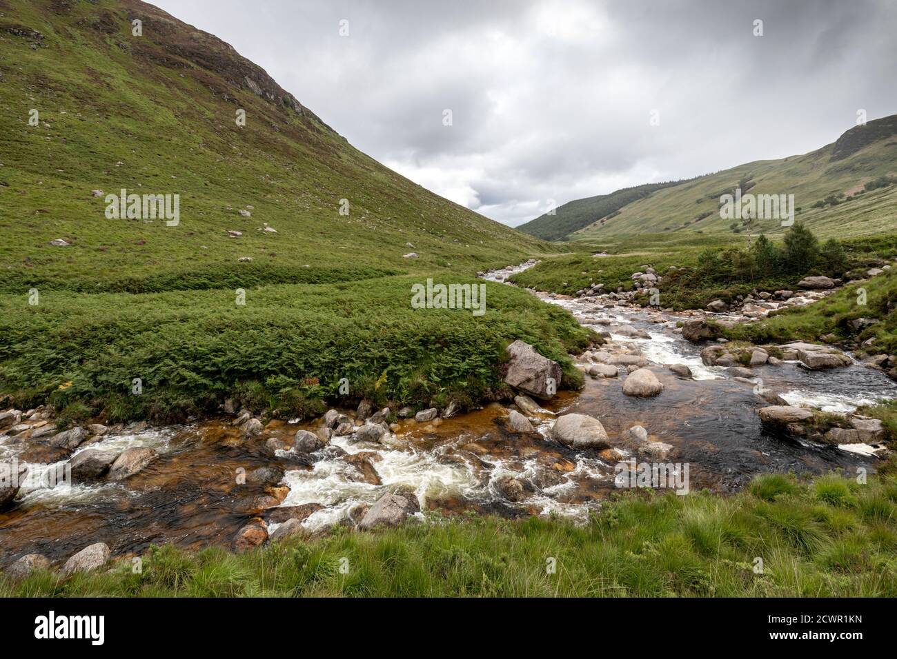 Glenrosa Water (river) flowing down Glen Rosa, Isle of Arran, Scotland. Stock Photo
