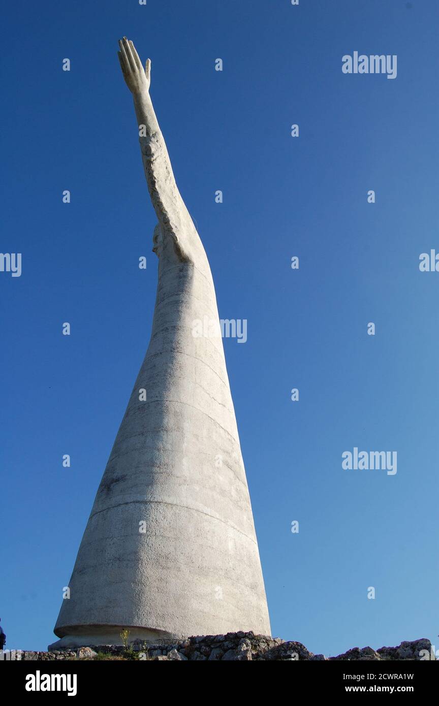 statue of Christ the Redeemer in Maratea Basilicata Italy with clear