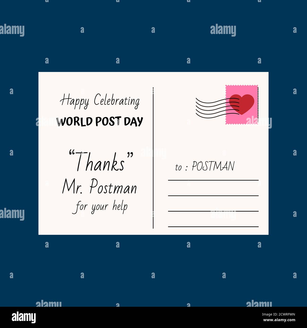 Design for celebration world post day. 9 October Stock Vector