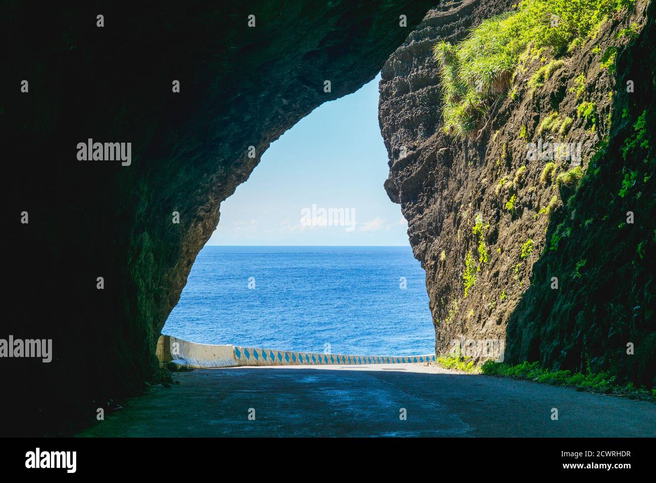 scene of pacific ocean through the tunnel in lanyu, taitung, taiwan Stock Photo